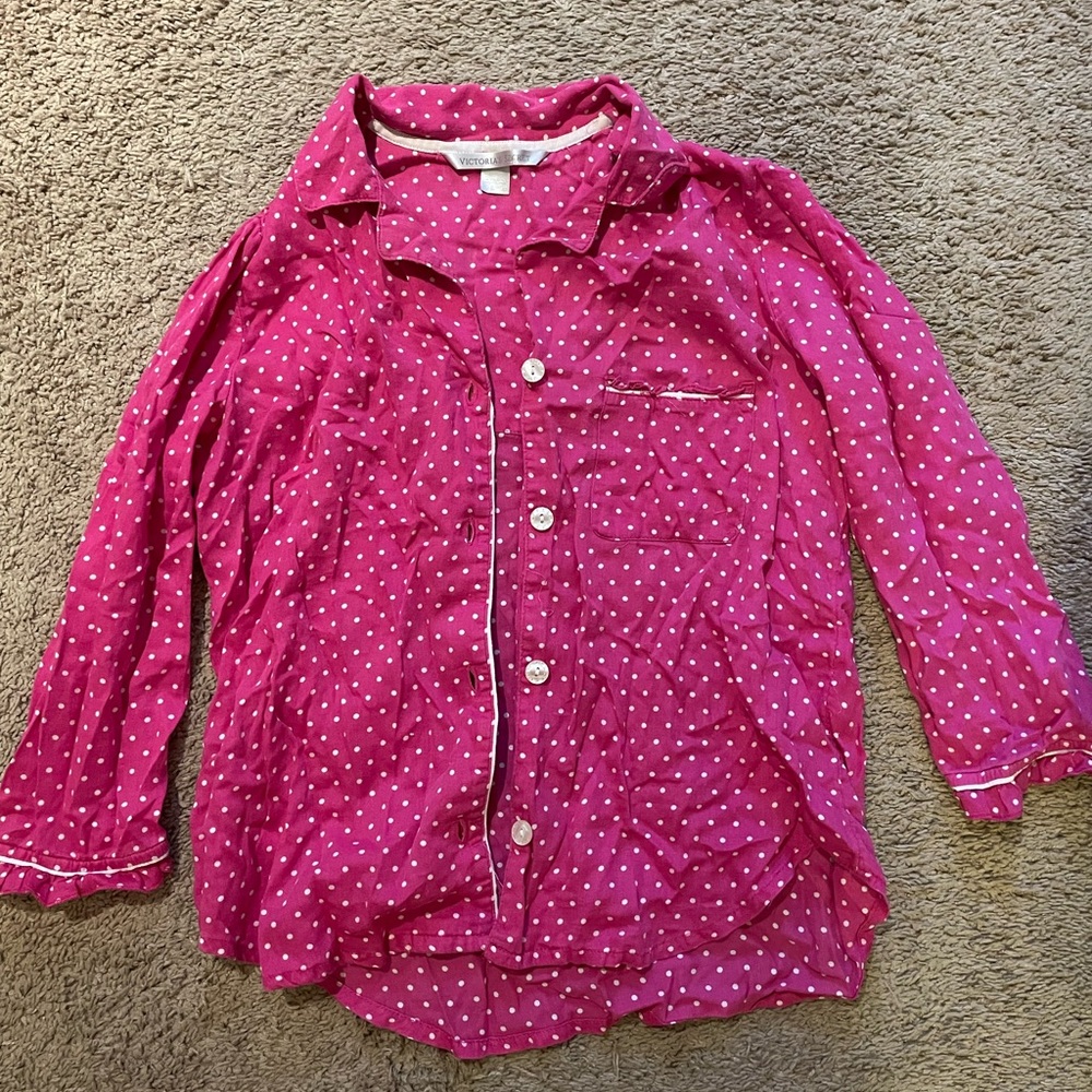 Victoria Secret Pajama Top Sleep Shirt Women Small Pink Polka Dot